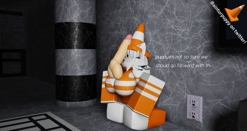 3d big_breasts big_penis breasts catgirl cone disembodied_penis english_text johndoega on_knees orange_clothing penis roblox robloxian source_request tagme text