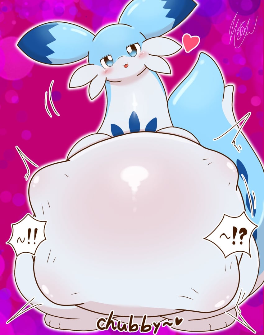 2024 ?! ambiguous_gender belly big_belly blep blue_body blue_fur blue_markings blush cheek_tuft chillet digital_media_(artwork) dipstick_ears ear_markings english_text exclamation_point facial_tuft feral feral_only feral_pred fur glistening glistening_belly heart_symbol hi_res mammal markings motion_lines multicolored_ears mustelid overweight overweight_ambiguous pal_(species) palworld pocketpair signature solo stomach_bulge struggling tail takisan_oekaki text tongue tongue_out tuft vore white_body white_fur