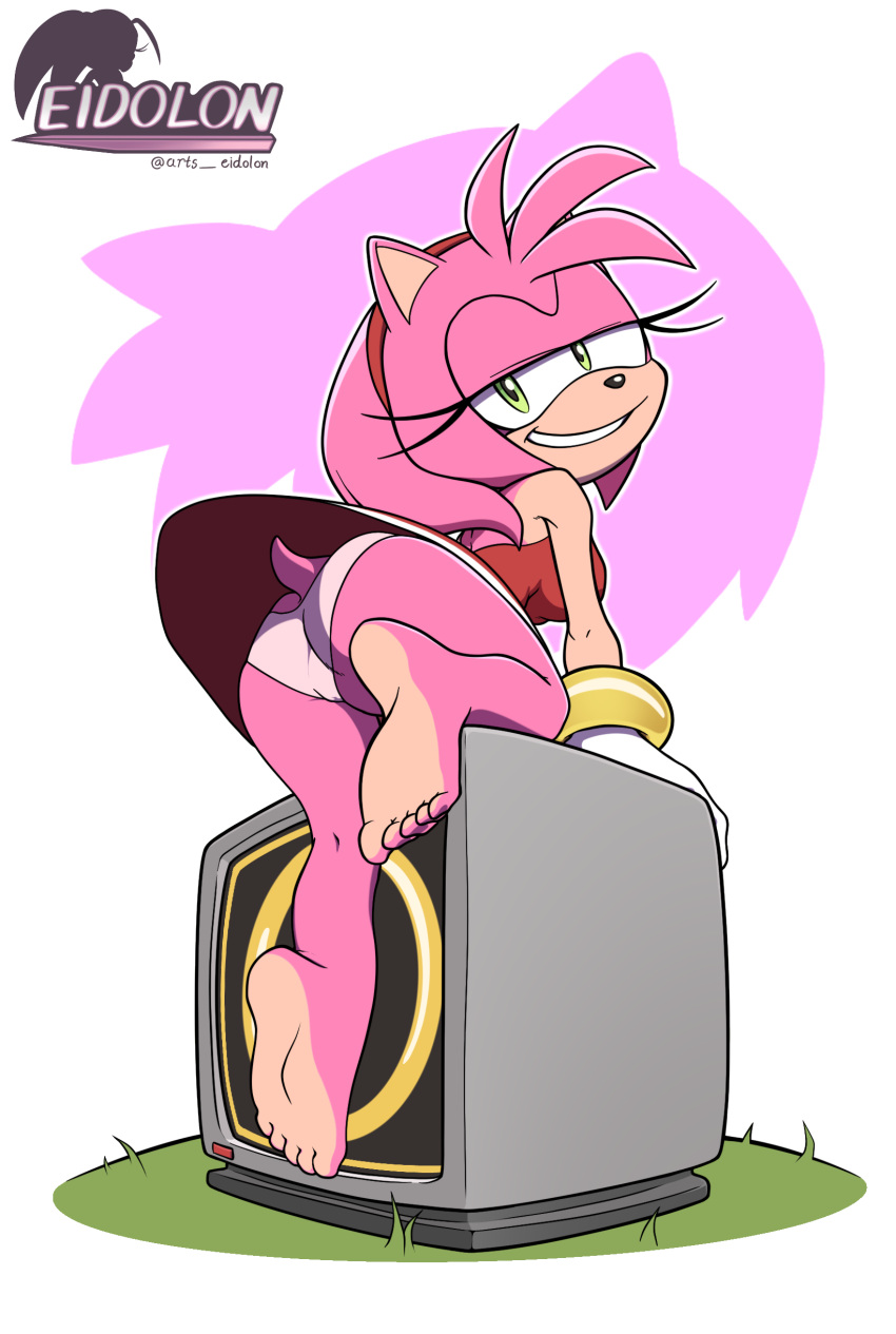 amy_rose anthro arts_eidolon eidolon_(artist) female furry panties presenting_ass seductive sonic_(series) suggestive upskirt