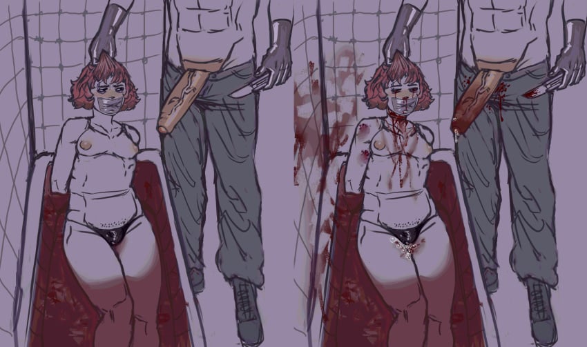 blood bondage breasts death dubious_consent femboy femboysub forced gagged gay gore implied_rape implied_sex knife male male_death penis rape red_hair redgossip sketch small_breasts snuff tape tape_gag yaoi