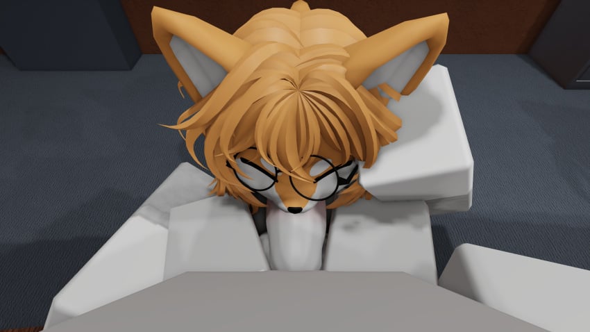 1boy 1boy1girl 1girls 3d anthro blowjob canine closed_eyes daftcritter damīnu_(daftcritter) dummy_(roblox) furry glasses large_penis office oral orange_fur orange_hair penis pov roblox robloxian self_upload shiba_inu tagme