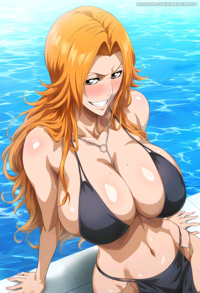 1female 1girls ai_assisted ai_generated aianimearthd big_breasts bikini bikini_bottom bikini_top bleach breasts commentary_request english_commentary female female_only hd hi_res highres light-skinned_female light_skin matsumoto_rangiku mixed-language_commentary solo solo_female solo_focus very_high_resolution