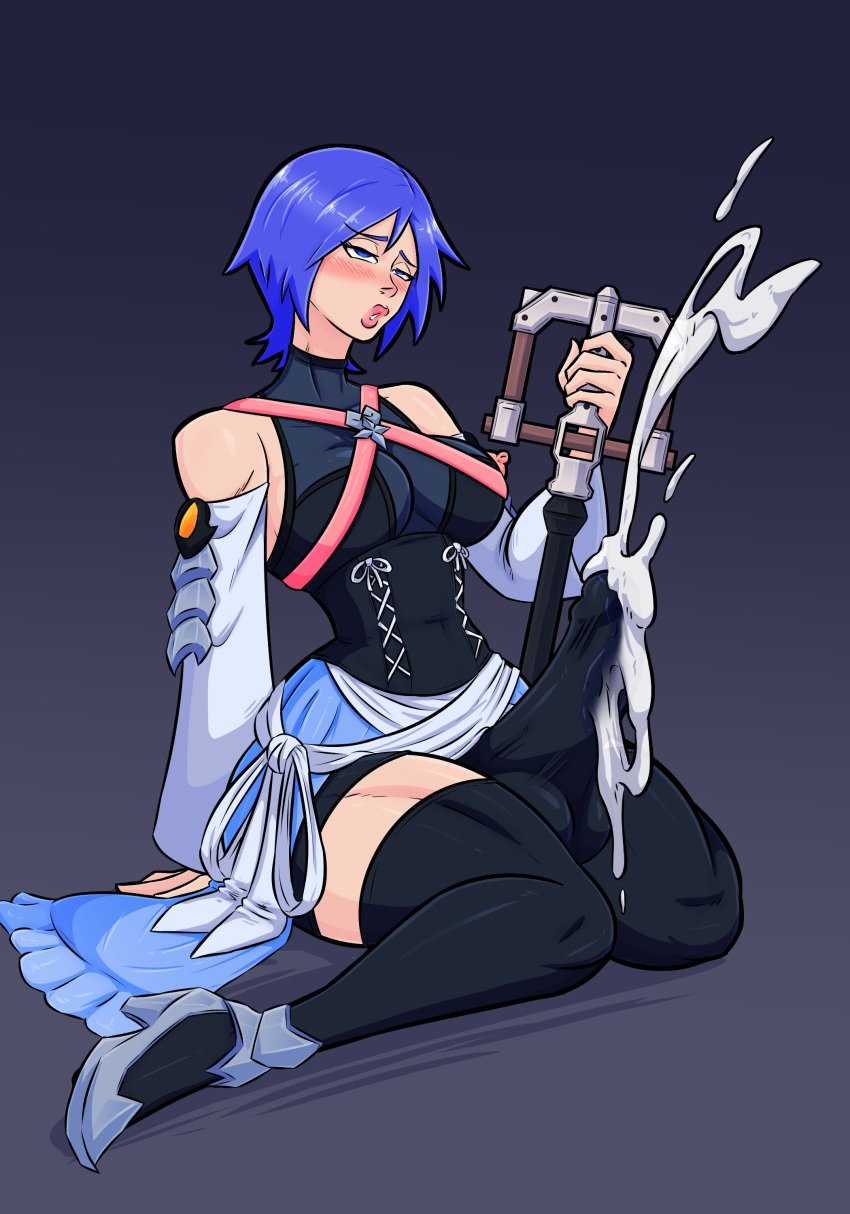 aqua_(kingdom_hearts) blue_hair bulge cumshot futa_focus futa_only futanari kingdom_hearts medium_breasts tourin17