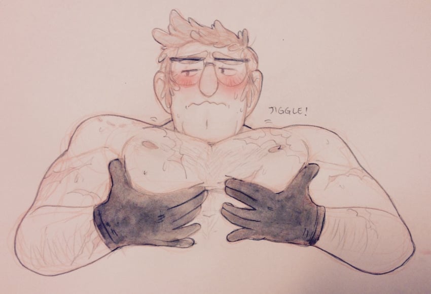 blush glasses gloves gravity_falls male_breasts male_only moobs stanford_pines