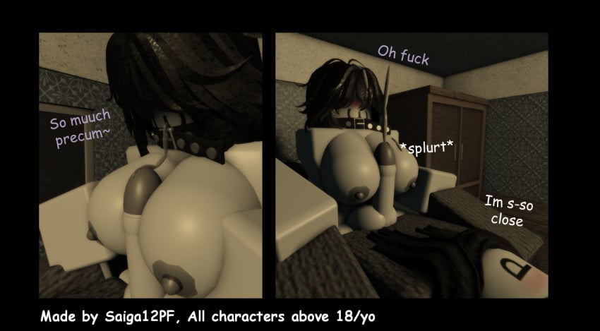 1boy 1girls 3d anon baggy_pants big_breasts black_hair blue_sweater boobjob breasts choker comic comic_page cum cyan_sweater dialogue english_text excessive_cum excessive_genital_fluids leaking_precum mila_(saiga12pf) paizuri penis roblox robloxian saiga12pf self_upload slurp tagme text titfuck titjob tittyfuck warm_colors warm_lighting wolf_cut wolfcut