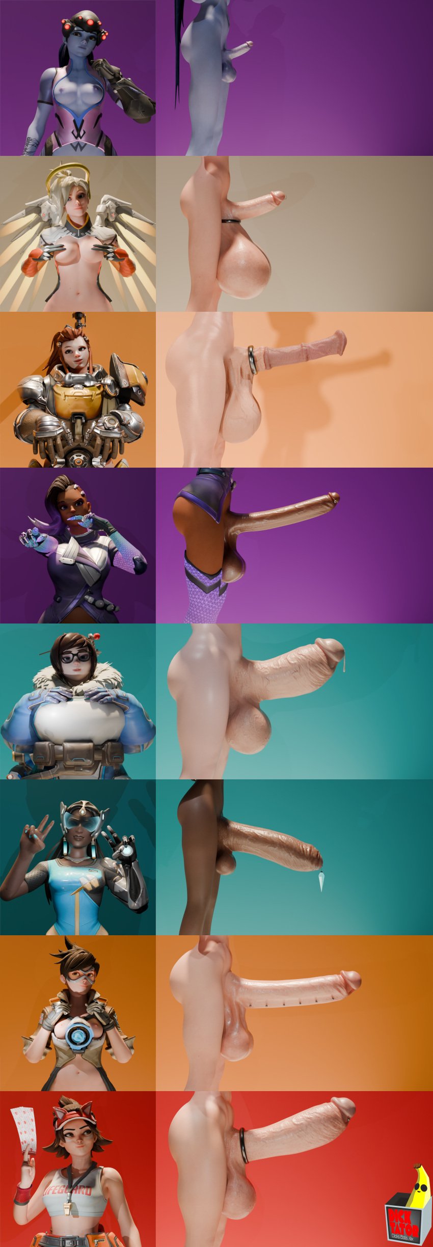 3d balls_bigger_than_breasts balls_bigger_than_penis big_balls brigitte cock_ring fat_cock futa_only futanari horsecock kiriko_(overwatch) lifeguard_kiriko mei_(overwatch) mercy overwatch overwatch_2 penis_size_chart piercing size_chart size_comparison size_difference small_penis sombra symmetra tracer widowmaker