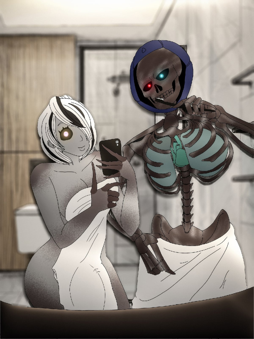 2d_(artwork) claws female glowing_eyes green_skin grey_body hola_(sklar) meme simon_(sklar) simon_(sklar)2d skeleton tagme white_hair