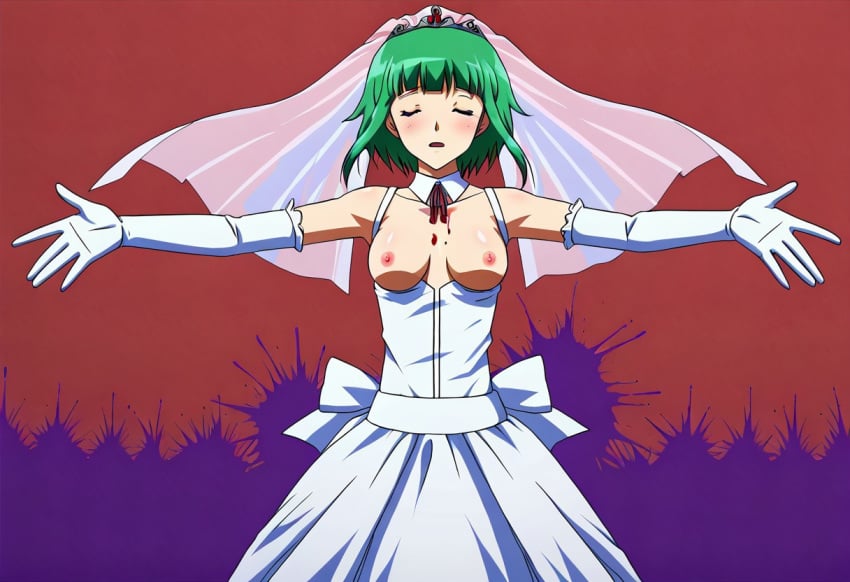 1girls ai_generated areolae ascot blood blood_stains blossomtea blush breasts choppy_bangs civitai closed_eyes collarbone elbow_gloves gown green_hair gumi long_gloves lost_media masa_works_design medical_wedding_(vocaloid) medium_length_hair multicolored_background mv_character open_mouth outstretched_arms painted_background partially_nude purple_background purple_paint red_background ribbons self_upload vocaloid wedding_dress white_gloves white_gown white_ribbon