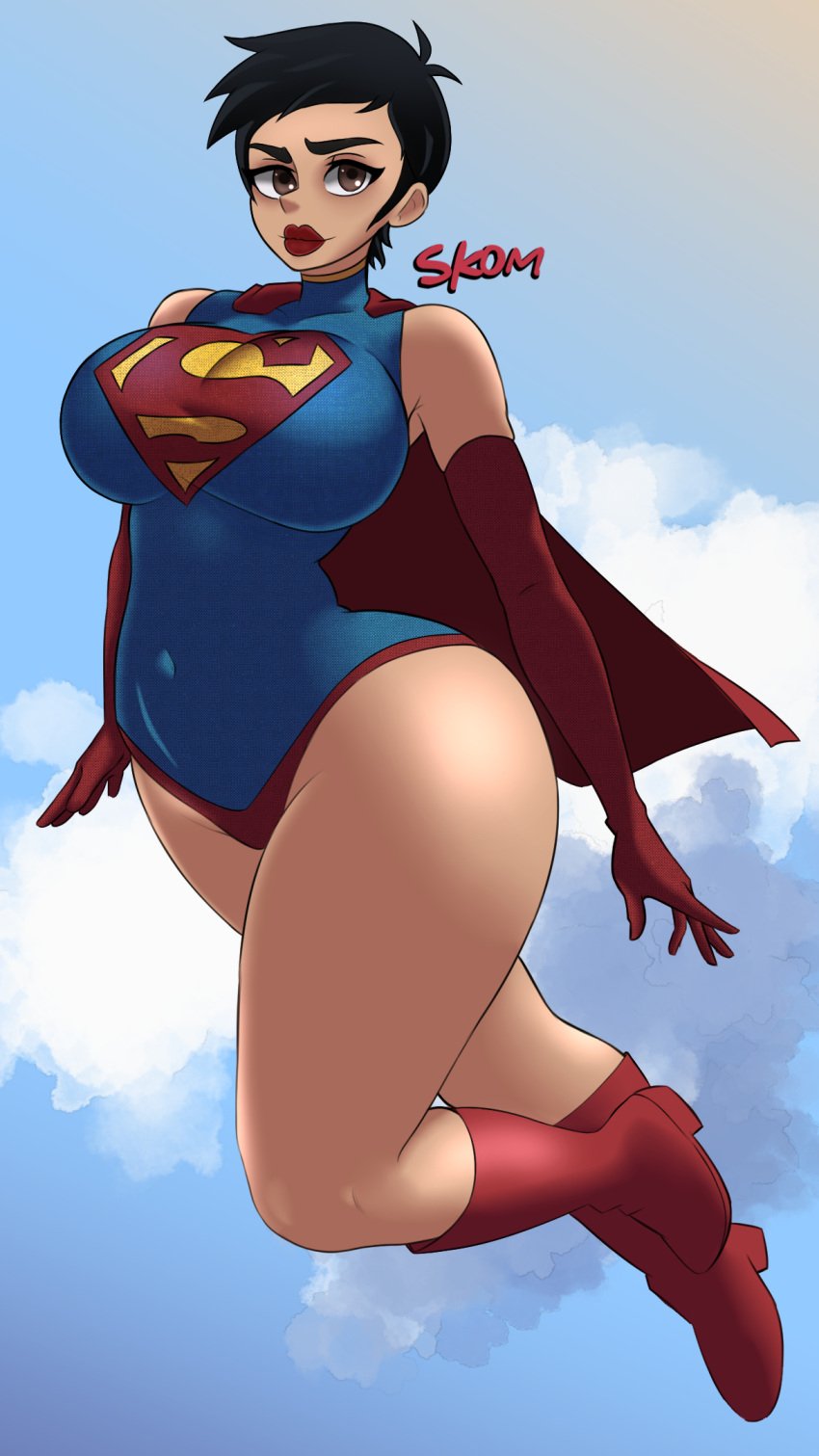 1girls big_ass black_lipstick bodysbiguit clothing dc dc_comics female huge_ass lipstick lois_lane lois_lane_(my_adventures_with_superman) my_adventures_with_superman skom_(artist) solo supergirl supergirl_(cosplay) thick_thighs