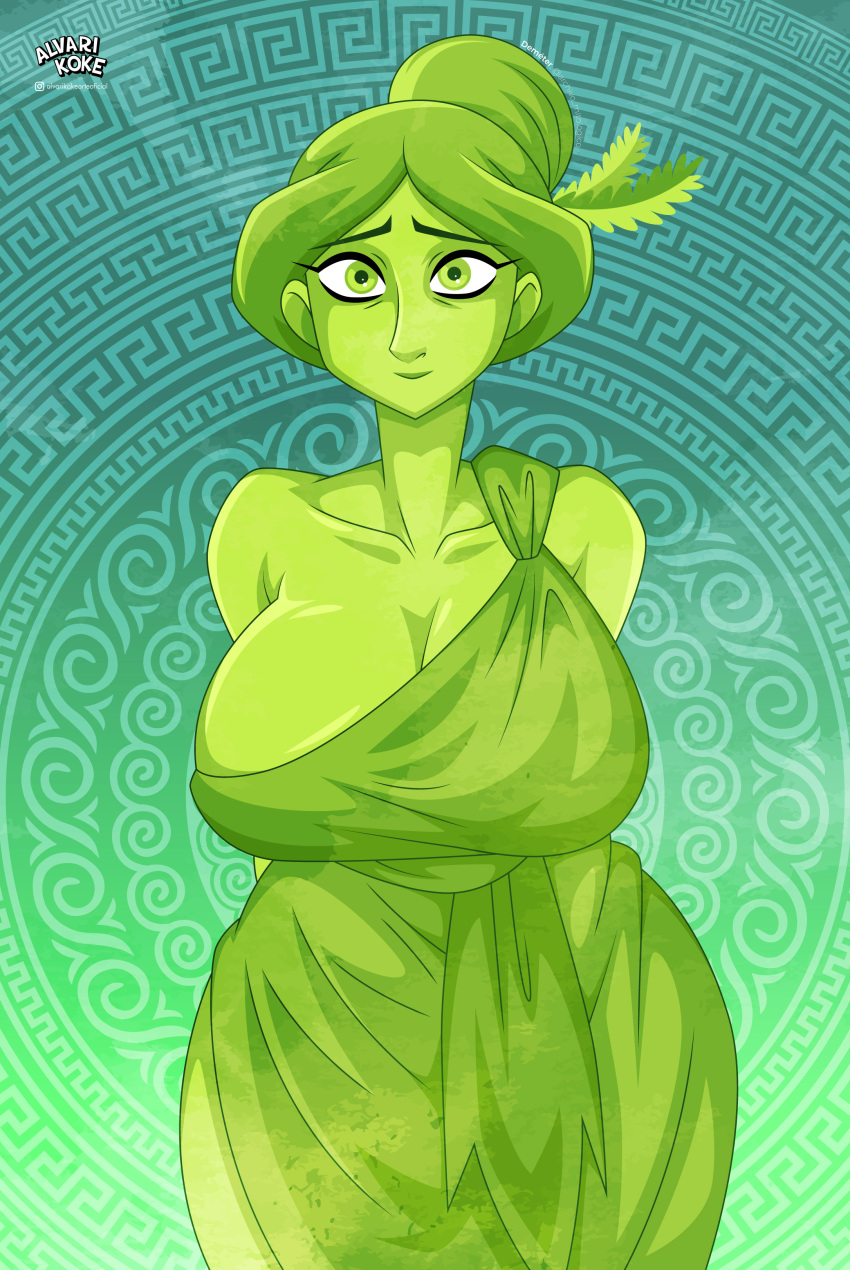 1girls alvarikokearte big_breasts breasts deity demeter european_mythology female goddess greek_mythology green_body green_clothing green_eyes green_skin huge_breasts large_breasts mature_female milf mother mythology public_domain solo