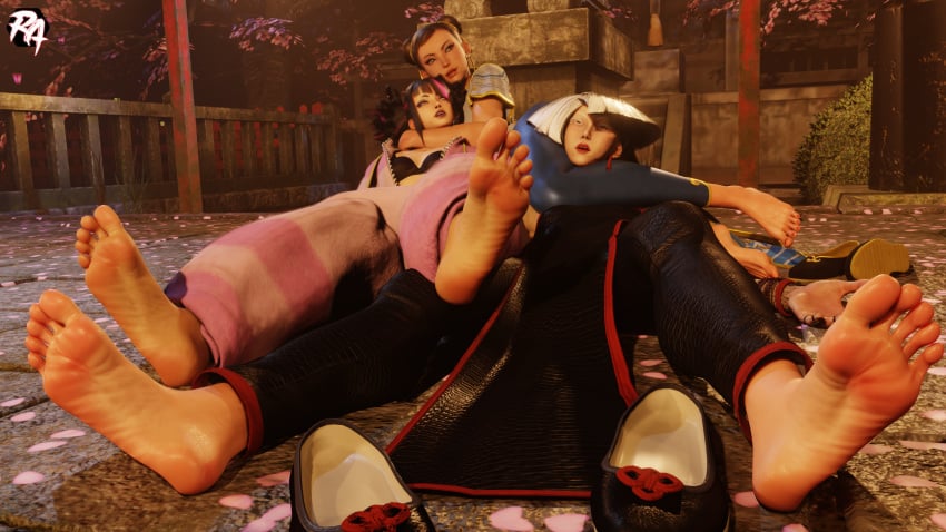 3d a.k.i. asian_female barefoot chinese_female choking chun-li feet female foot_fetish foot_focus full_color fully_clothed juri_han korean_female no_penetration ryona-ashi soles street_fighter street_fighter_6