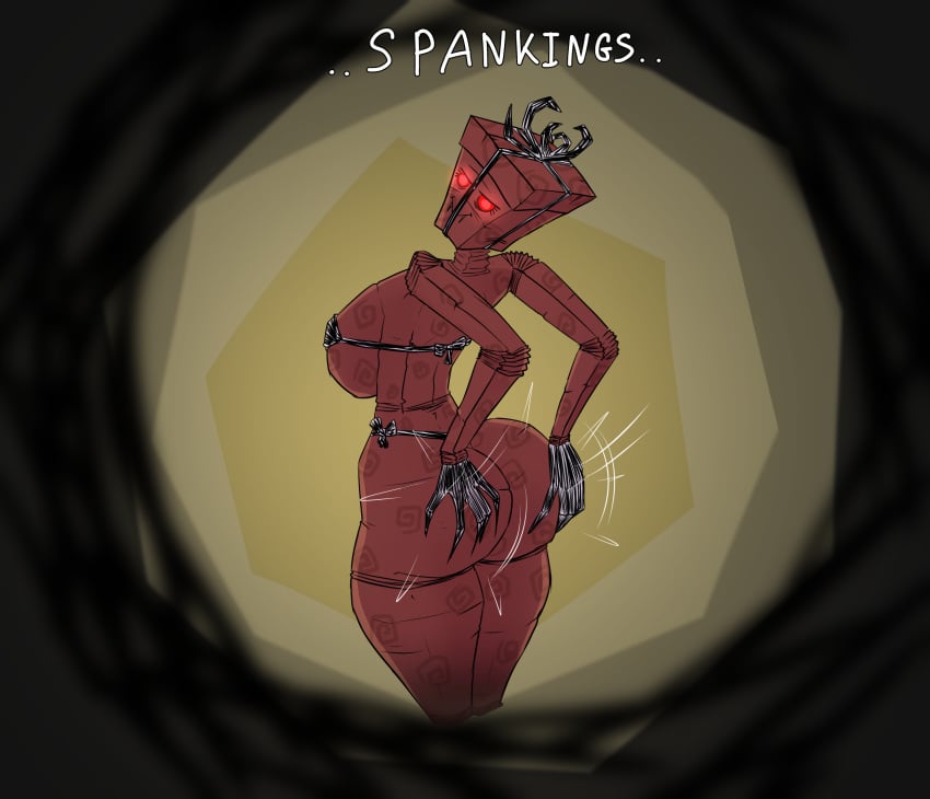 ass ass_grab bikini box breasts color curvy diklonius dont_starve dont_starve_together female gift gift_box hi_res huge_ass huge_breasts huge_butt humanized looking_at_viewer red_eyes red_skin side_boob sketch thick_thighs voluptuous wide_hips