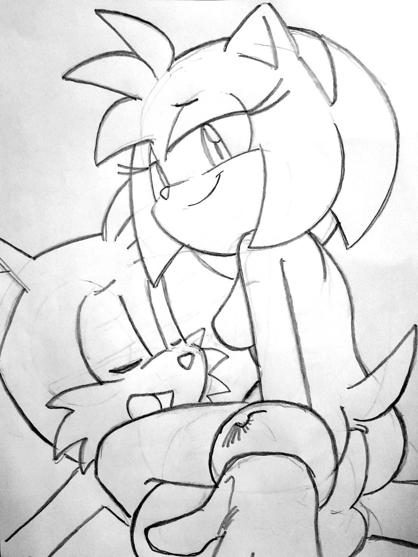 amy_rose anal_sex balls female furry male penis randomguy999 sega sex sonic_(series) sonic_the_hedgehog_(series) tails tails_the_fox traditional_media_(artwork)