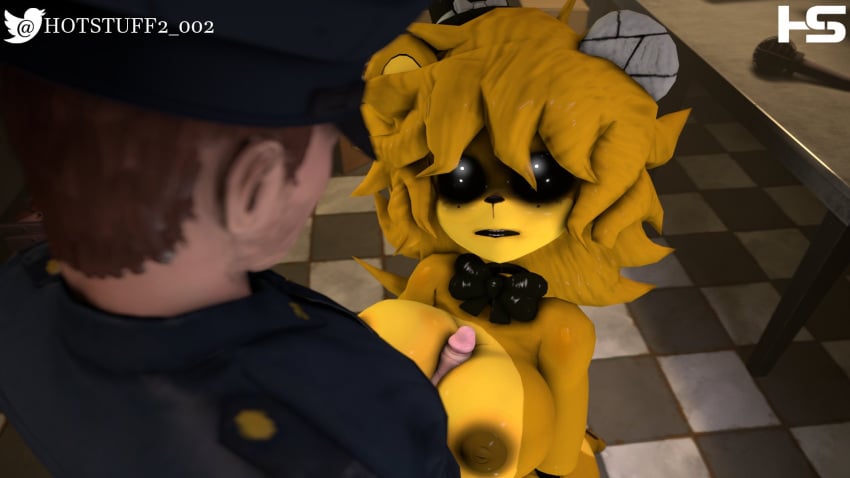 3d_(artwork) anthro areola bear big_breasts big_penis bow_tie breast_play breasts checkered checkered_floor clothed clothing digital_media_(artwork) duo erection female five_nights_at_freddy's genitals ghost golden_freddy_(fnaf) golden_fredina_(cally3d) hat headgear headwear hi_res high-angle_view hotstuff human male male/female mammal nipples penis scottgames sex spirit titjob top_hat