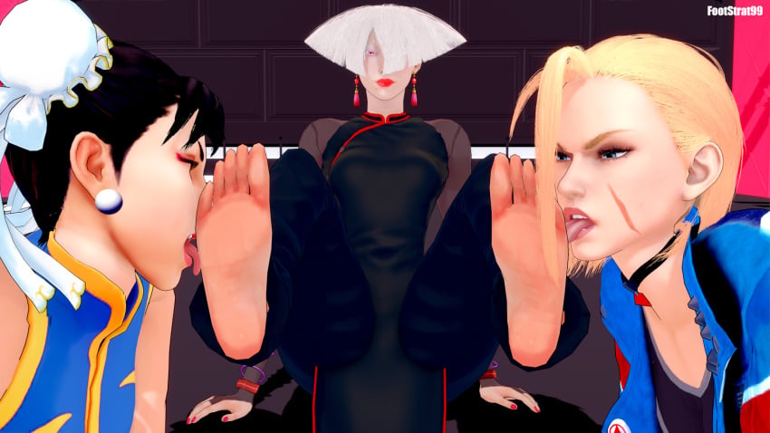 3d 3girls a.k.i. asian_female barefoot cammy_white chinese_female chun-li feet female female_only foot_fetish foot_lick foot_worship street_fighter street_fighter_6