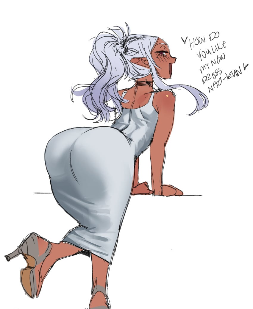 1girls ass big_ass big_butt breasts bubble_ass bubble_butt curvy dark-skinned_female dark_elf dark_skin elf elf-san_wa_yaserarenai elf_ears elf_female female humanoid kuroeda large_ass large_butt long_hair pointy_ears ponytail thick_thighs void_dot_exe white_hair wide_hips