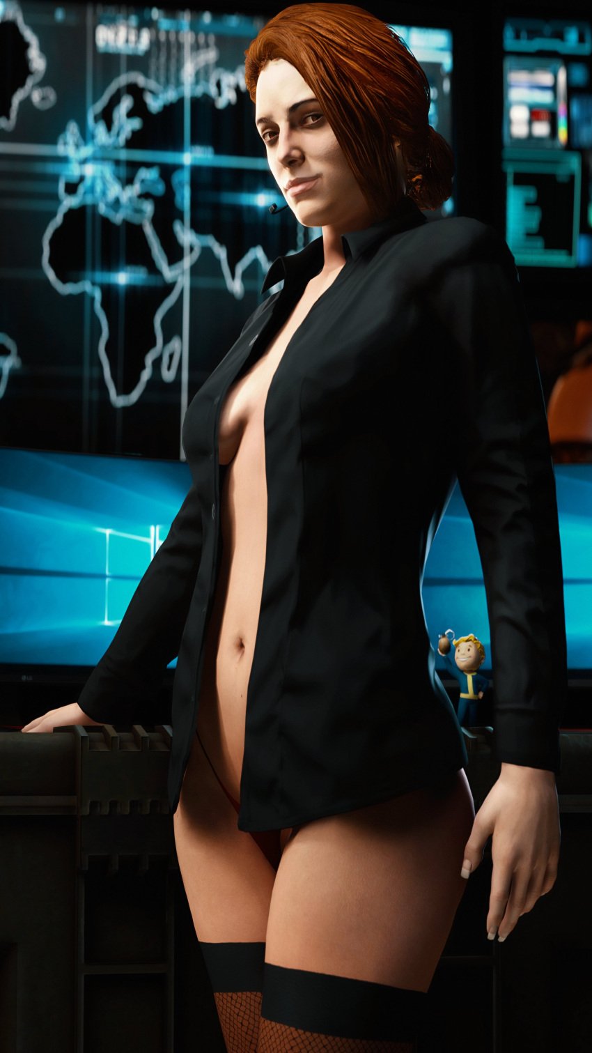 breasts hbnoob hitman open_shirt opened_shirt penelope_graves pinup smile source_filmmaker thong