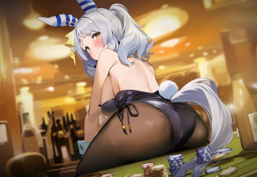 ai_generated bunnysuit green_eyes hishi_miracle_(umamusume) ribbon_in_hair silver_hair tagme umamusume umamusume_pretty_derby