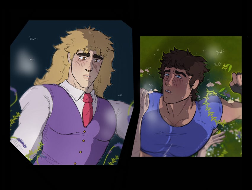 2boys blush eye_contact gay jojo's_bizarre_adventure jonathan_joestar looking_pleasured male male/male male_only nineinchclawz phantom_blood robert_edward_o_speedwagon yaoi