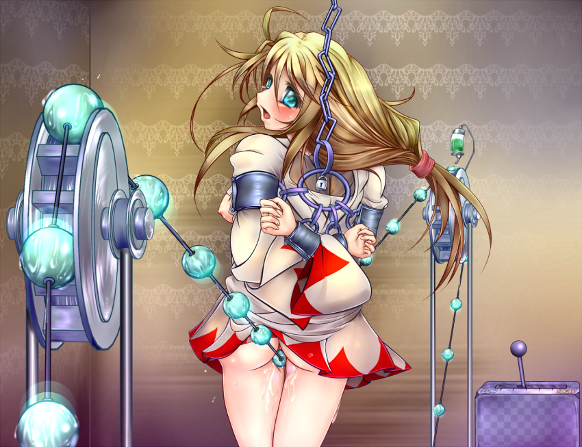 arms_behind_back arms_bound ass bare_breasts bdsm bead_sex_machine beads blonde_hair blue_eyes blush bondage bound box_tie breasts chains crotch_rub cum exposed_breasts female female_only femsub final_fantasy final_fantasy_tactics final_fantasy_tactics_(original) forced from_behind helpless highres human looking_back machine monikano nipples predicament_bondage pussy_juice robe rope_walking sex_machine slave solo steel_bondage tears torn_clothes white_mage white_mage_(fft)