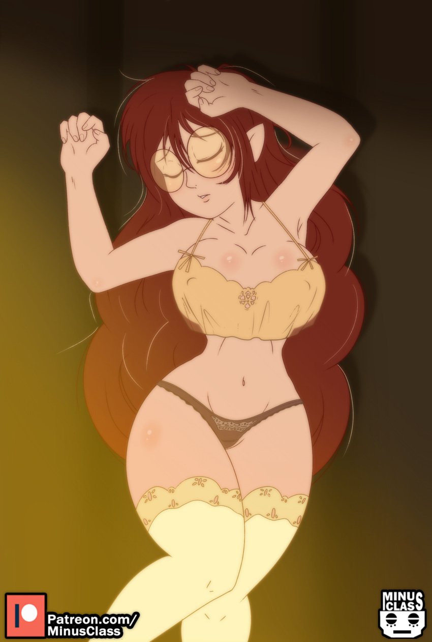 brown_hair female glasses hair_down lilith_clawthorne minus_class panties sleeping solo stockings the_owl_house