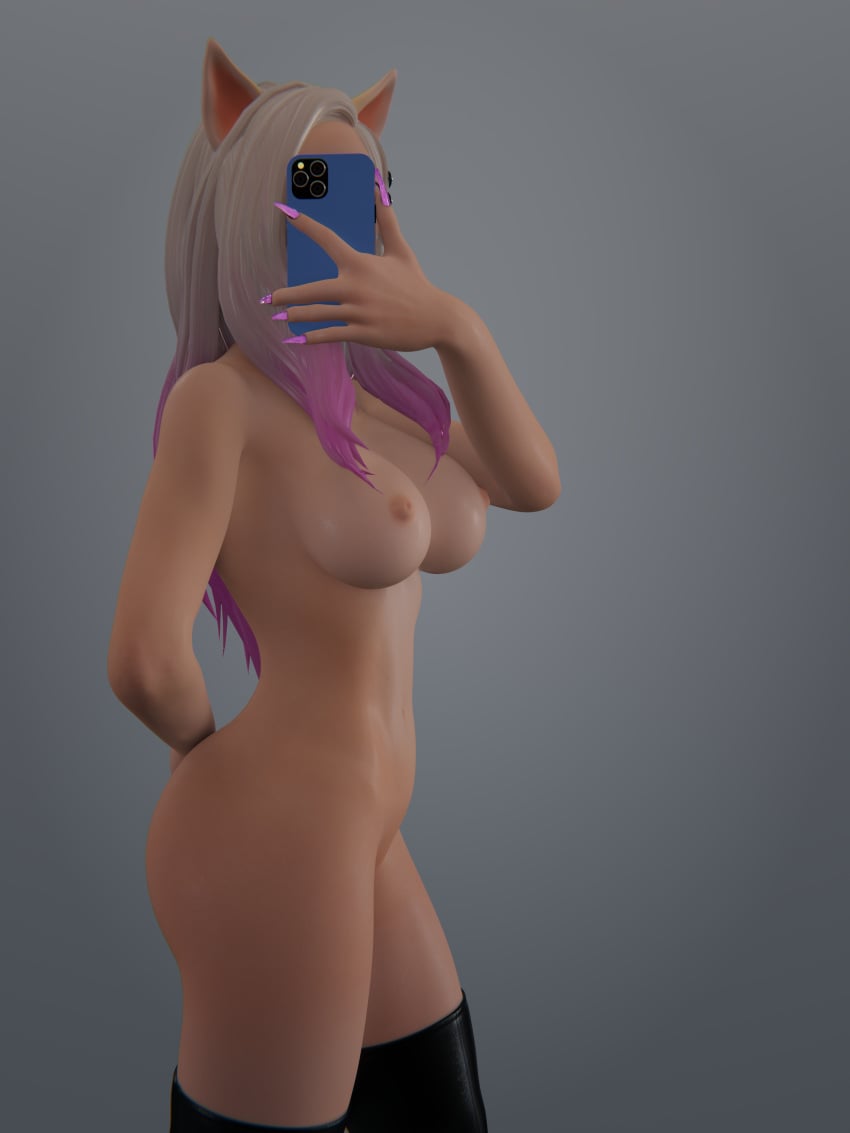 3d ahri breasts female female_focus female_only full_frontal_nudity k/da_ahri k/da_all_out_ahri k/da_all_out_series k/da_series league_of_legends long_hair mehdead nude nude_female selfie socks tagme