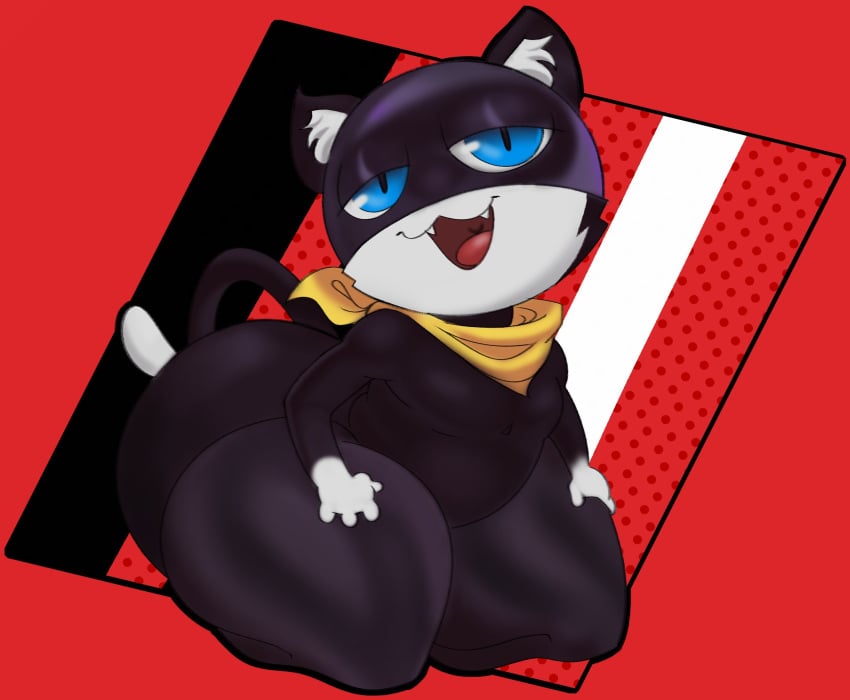 1boy 1femboy 2d anthro anthro_femboy atlus bandana bedroom_eyes belly big_ass big_ass_(male) big_butt big_hips big_thighs black_fur blue_eyes bottom_heavy bottom_heavy_femboy bottomwear cat_ears cat_tail catboy clothing digital_media_(artwork) dipstick_tail domestic_cat fangs fat_ass felid feline femboy femboy_focus femboy_only front_view fur furry girly gloves_(marking) half-closed_eyes headgear hi_res huge_ass huge_butt huge_hips huge_thighs inner_ear_fluff kneeling legwear looking_at_viewer male male_only mammal markings masked megami_tensei megami_tensei_persona morgana_(persona) mostly_nude multicolored_body multicolored_fur open_mouth persona persona_5 red_background seductive simple_background slightly_chubby smile solo tail thick_ass thick_thighs thighhighs tongue trap vvvvvooooooo white_fur wide_hips