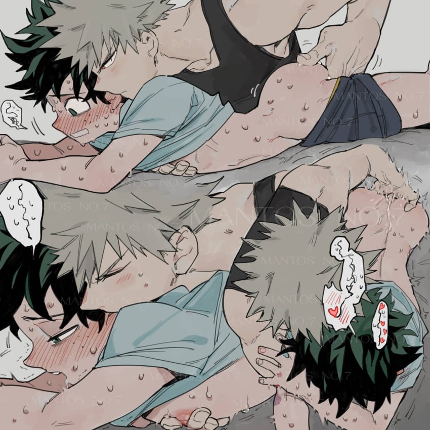 2boys abs aggressive anal anal_fingering ass back bakudeku bakugou_katsuki bangs bare_ass bare_back bed black_hair black_tank_top blonde_hair blue_shirt blush bones_(company) closed_eyes clothing cum curly_hair deku embarrassed fingering freckles frizzy_hair green_eyes green_hair green_shirt heart izuku_midoriya katsuki_bakugou licking looking_at_another looking_pleasured lying male male_focus male_only male_underwear mantosno midoriya_izuku moaning moaning_in_pleasure multiple_boys muscles my_hero_academia nage_boy nervous nipple_tweak nipples on_bed on_stomach open_mouth penis pleasuring prone_bone red_eyes scar sex shirt shirt_lift short_hair shorts shounen_jump sleeveless_shirt spiked_hair spiky_hair spoken_heart sweat sweatdrop tank_top tee teen teen_boy teenage teenager underwear wavy_mouth yaoi