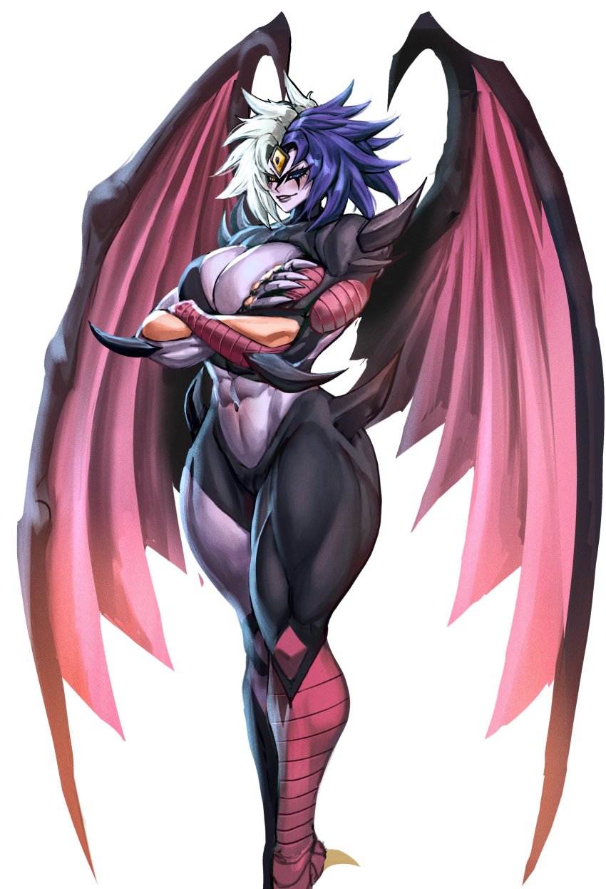 1girls 2024 abs absurd_res big_breasts blue_eyes blue_hair crossed_arms duel_monster female female_only heterochromia konami looking_at_viewer muscular muscular_female muscular_thighs red_eyes solo thick_thighs two_tone_hair very_high_resolution virgoart1509 white_hair wings yu-gi-oh! yubel