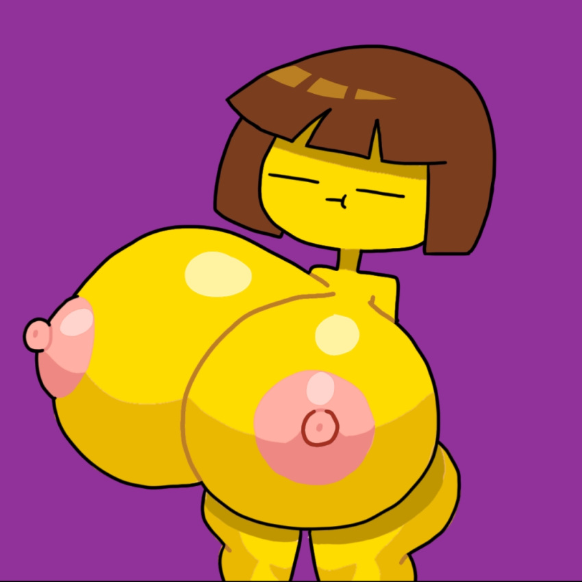 1girls 2d areolae ban_ban big_ass big_breasts breasts breasts_bigger_than_head brown_hair closed_eyes completely_nude completely_nude_female female female_only frisk frisk_(undertale) huge_breasts human human_female human_only hyper_breasts naked naked_female nipples nude nude_female purple_background sex simple_background solo undertale undertale_(series) yellow_skin