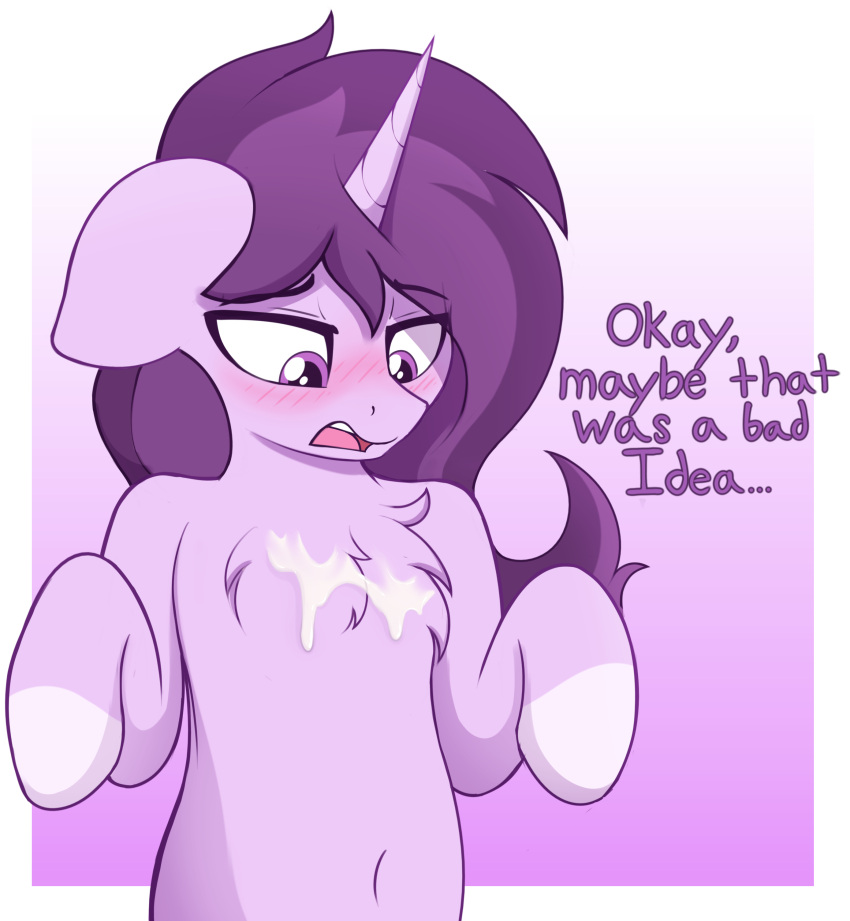 blush chest_fluff cum cum_on_body cum_on_chest czu czupone femboy feminine_male friendship_is_magic horn my_little_pony open_mouth original_character purple_eyes purple_fur purple_hair solo solo_male tongue unicorn unicorn_horn