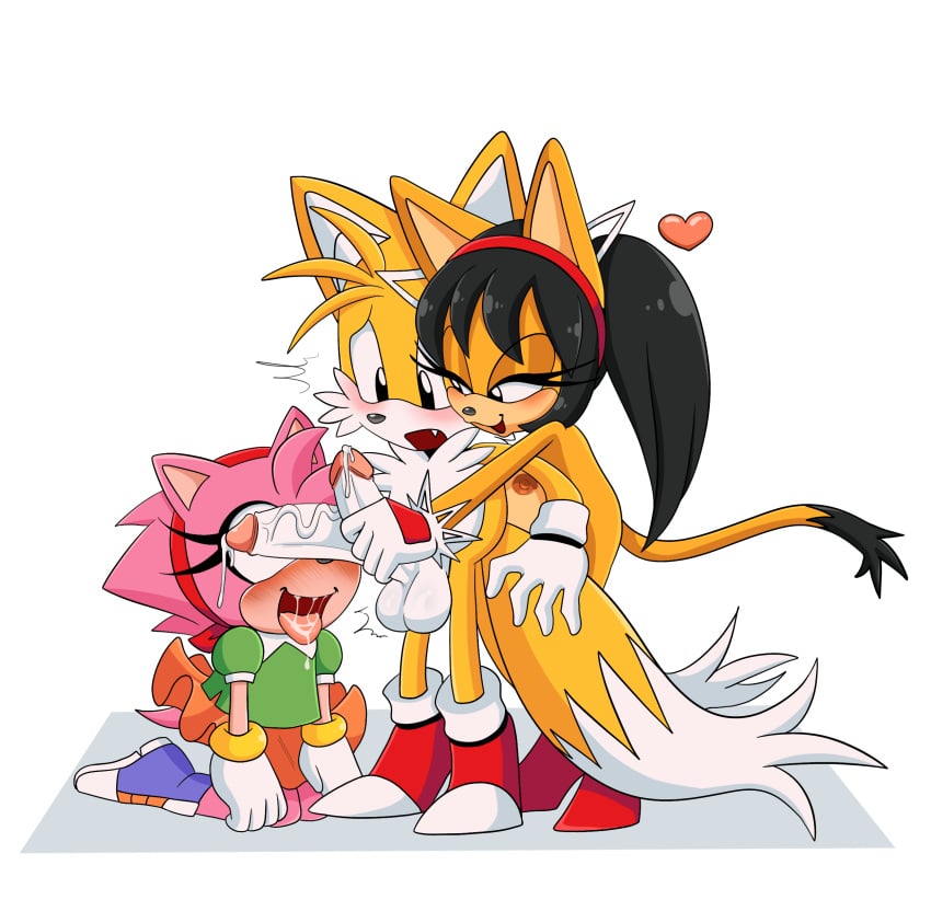 1boy 2020s 2024 2girls amy_rose anthro anthro_only balls big_penis black_hair breasts canine cant_see_the_haters catgirl classic_amy_rose classic_tails clothed cum cum_in_mouth cum_on_tongue cumming diphallia diphallism feline female fox furry furry_female furry_male gloves grabbing_penis handjob hedgehog honey_the_cat kneeling male multi_genitalia multi_penis ninotrash nipples oral orange_fur penis pink_fur sega simple_background sonic_(series) sonic_cd sonic_the_fighters sonic_the_fightwrs sonic_the_hedgehog_(series) tail tails tails_the_fox tongue tongue_out twintails white_background