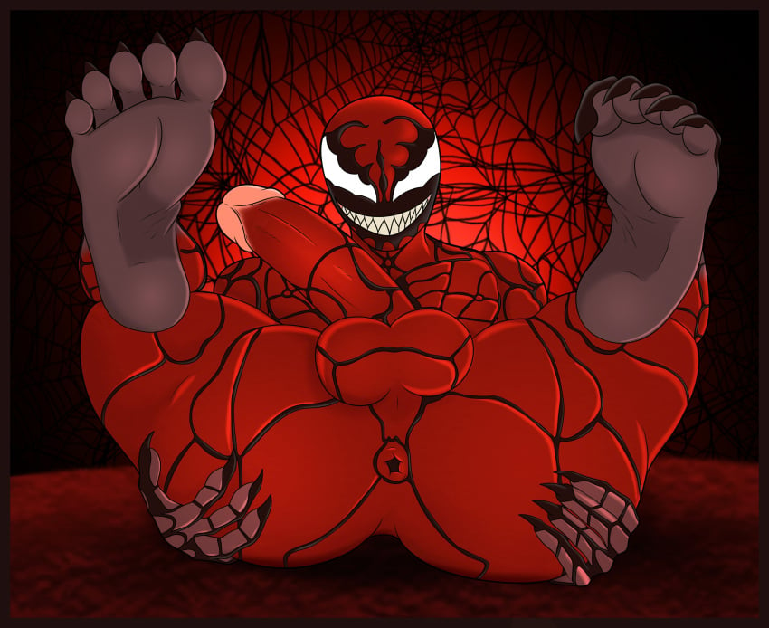 absurd_res alien alien_humanoid anus ass balls carnage_(marvel) claws empty_eyes erection feet foot_fetish foot_focus genitals hand_on_butt hi_res humanoid humanoid_genitalia humanoid_penis looking_at_viewer male male_foot_fetish male_only marvel marvel_comics not_furry penis presenting presenting_anus presenting_hindquarters red_body rosarydraws sharp_teeth smile solo spread_butt spreading symbiote teeth toe_claws