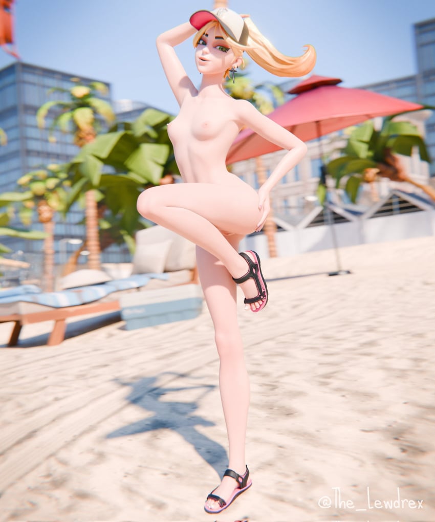 1girls 2024 3d 3d_(artwork) alternate_version_available areolae baseball_cap beach beach_chair beach_umbrella blender blonde_female blonde_hair blonde_hair blurry blurry_background breasts cap chains choker completely_nude completely_nude_female epic_games exhibitionism female female_focus female_only fortnite fortnite:_battle_royale freckles freckles_on_face green_eyes hand_on_ass hand_on_butt headwear helsie_(fortnite) hi_res highres legs_up lewdrex light-skinned_female light_skin looking_at_viewer medium_breasts necklace nipples nude nude_female one_leg_raised one_leg_up outdoors outside over_the_shoulder pose posing presenting presenting_breasts public public_nudity raised_leg sand sandals small_breasts smile smiling solo solo_focus teenage_girl teenager watermark