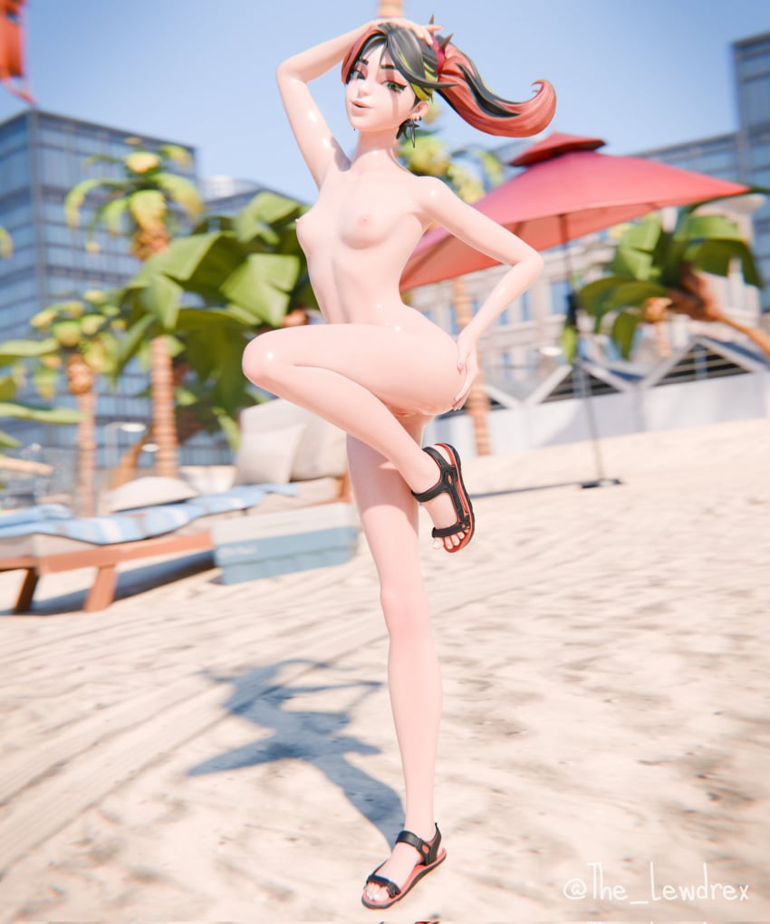 1girls 2024 3d 3d_(artwork) alternate_version_available areolae beach beach_chair beach_umbrella blender blurry blurry_background breasts chains choker completely_nude completely_nude_female epic_games exhibitionism female female_focus female_only fortnite fortnite:_battle_royale freckles freckles_on_face green_eyes hand_on_ass hand_on_butt helsie_(fortnite) hi_res highres legs_up lewdrex light-skinned_female light_skin looking_at_viewer medium_breasts multicolored_hair necklace nipples nude nude_female oil oiled oiled_body oiled_skin oily one_leg_raised one_leg_up outdoors outside over_the_shoulder pose posing presenting presenting_breasts public public_nudity raised_leg sand sandals shiny shiny_skin small_breasts smile smiling solo solo_focus teenage_girl teenager watermark