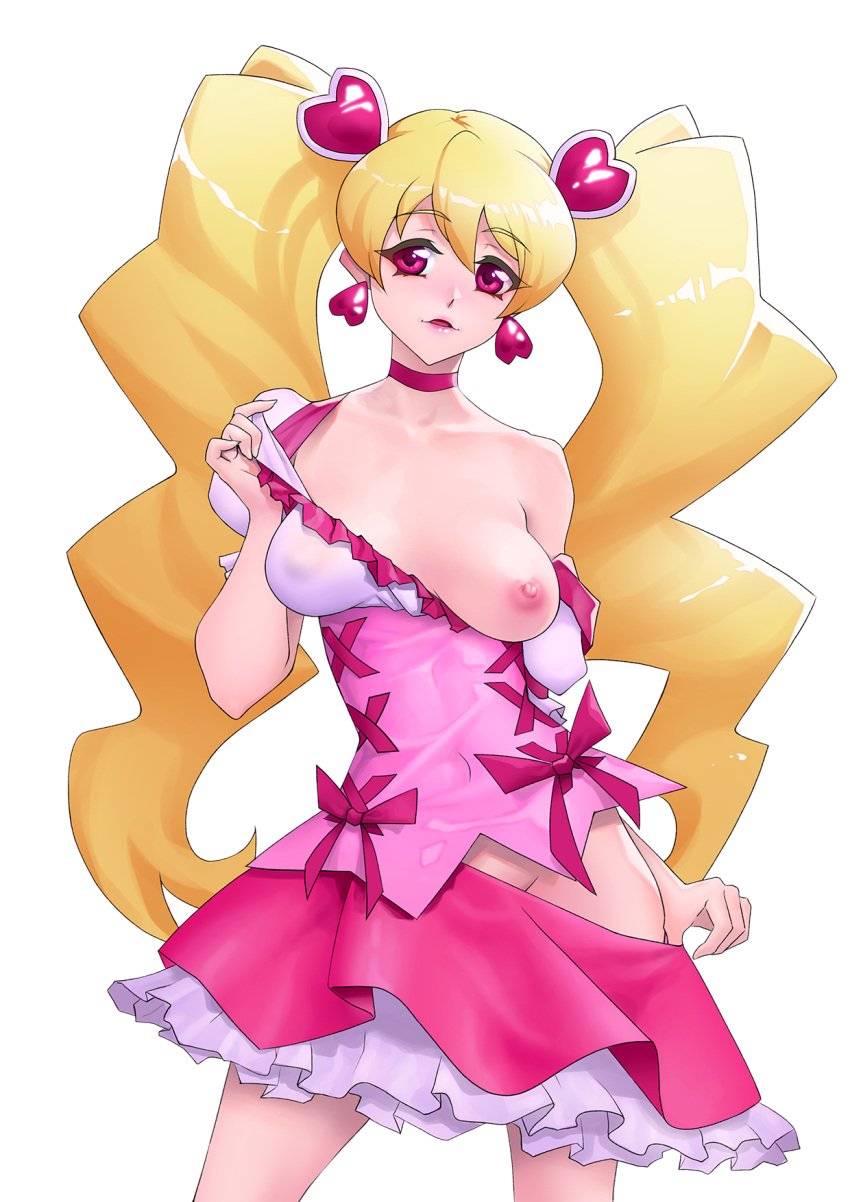 1girls blonde_hair breasts cure_peach female female_only fresh_precure! fresh_pretty_cure! light-skinned_female light_skin magical_girl momozono_love nipples nypdesu precure pretty_cure solo toei_animation twintails