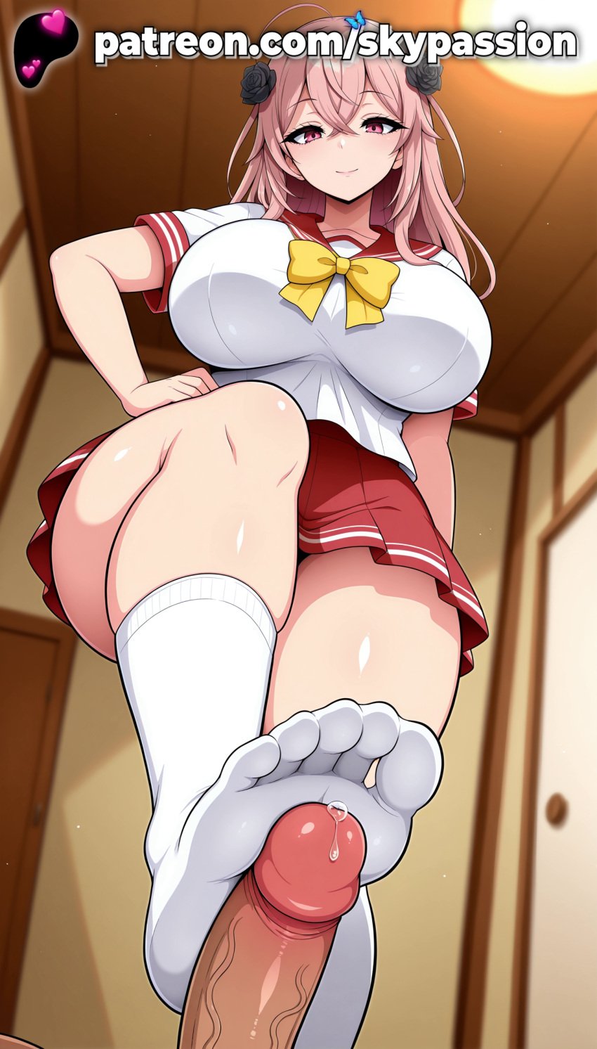 1boy 1girls 2025 ai_assisted ai_generated anime artist_name big_breasts big_breasts big_breasts big_chest big_penis blurry blurry_background blush breast breasts breasts breasts bust busty chest clothed_female cock cum cum_on_body depth_of_field dick ejaculation erection eyebrows_visible_through_hair feet feet_fetish flower foot_fetish foot_on_penis foot_play footjob hair_flower hair_ornament hi_res high_quality high_resolution highres indoors inui_sajuna large_breasts large_penis long_hair looking_at_viewer patreon patreon_username penis pink_eyes pink_hair pov precum red_skirt rose school_uniform short_sleeves skirt skypassion smile solo_focus sono_bisque_doll_wa_koi_wo_suru stable_diffusion straight toejob uncensored veins veiny_penis watermark