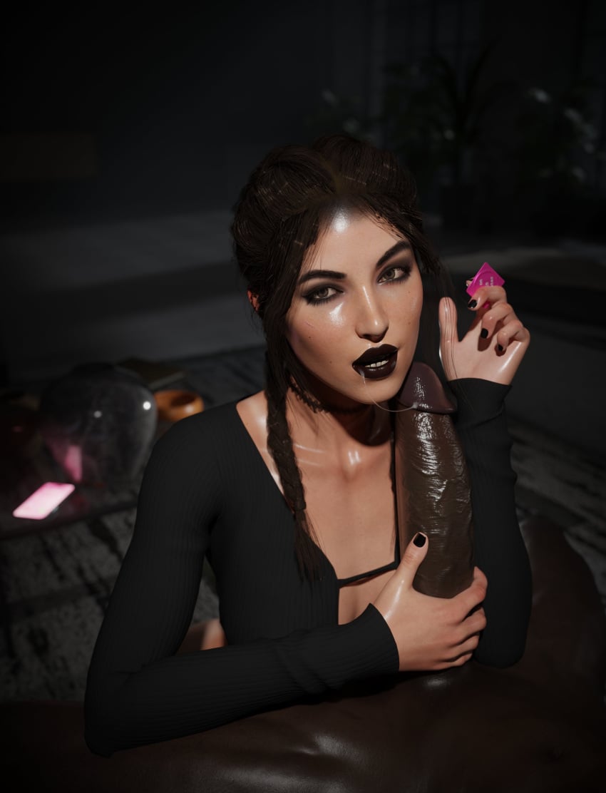 1boy 1girls 3d black_lipstick dark-skinned_male dark_skin erect_penis erection female female_focus interracial lara_croft lara_croft_(survivor) male penis saliva saliva_string saliva_trail sex tagme tomb_raider tomb_raider_(survivor) ximiral