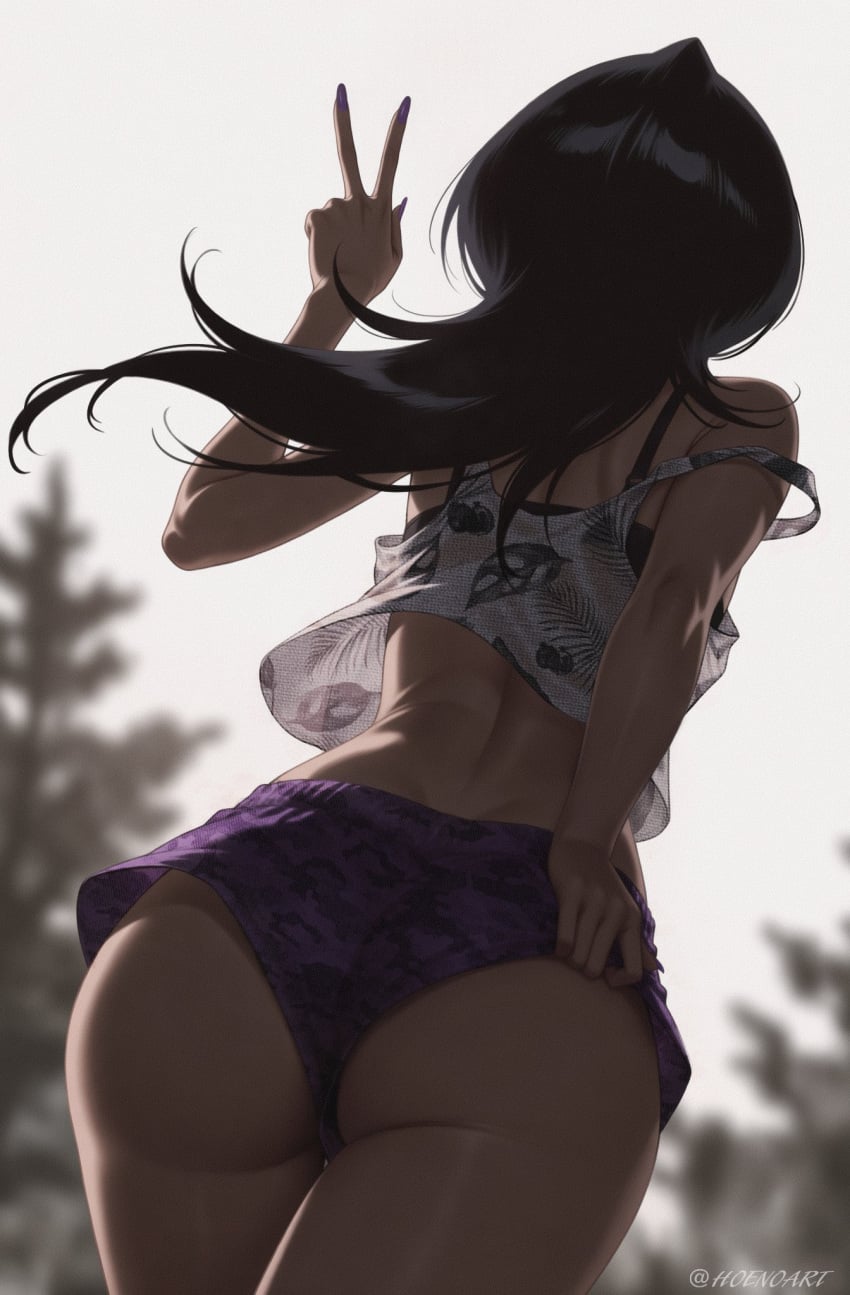 1girls ass ass_focus big_ass bleach bleach:_the_thousand-year_blood_war female female_focus female_only kuchiki_rukia large_ass light-skinned_female light_skin long_hair presenting_hindquarters prixmal pulling_up_shorts solo thick_thighs thighs wide_hips