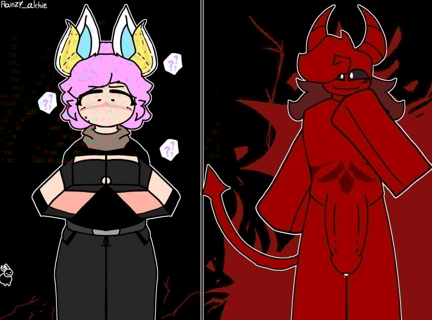 block_tales bunny_ears dick hatred_(block_tales) horns ibispaintx lilac_hair rainzyalchie red_skin roblox roblox_avatar roblox_game robloxian rubie_galian self_upload tagme tail transformation
