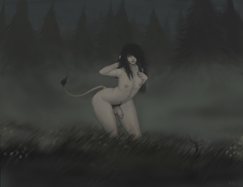 1boy armpit_hair ass bent_over black_hair color femboy flat_chest fog forest front_view grass hair huldrekall huldrkarl large_ass long_hair male male_only mali6 nipples nude original_character outdoors penis pose posing pubic_hair solo tail testicles thick_thighs wide_hips