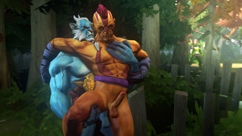 3d anti-mage balls blue_skin brown_skin cum dota_2 erection from_behind gay jojje male penis phantom_lancer purple_hair source_filmmaker vagina white_hair windranger yaoi