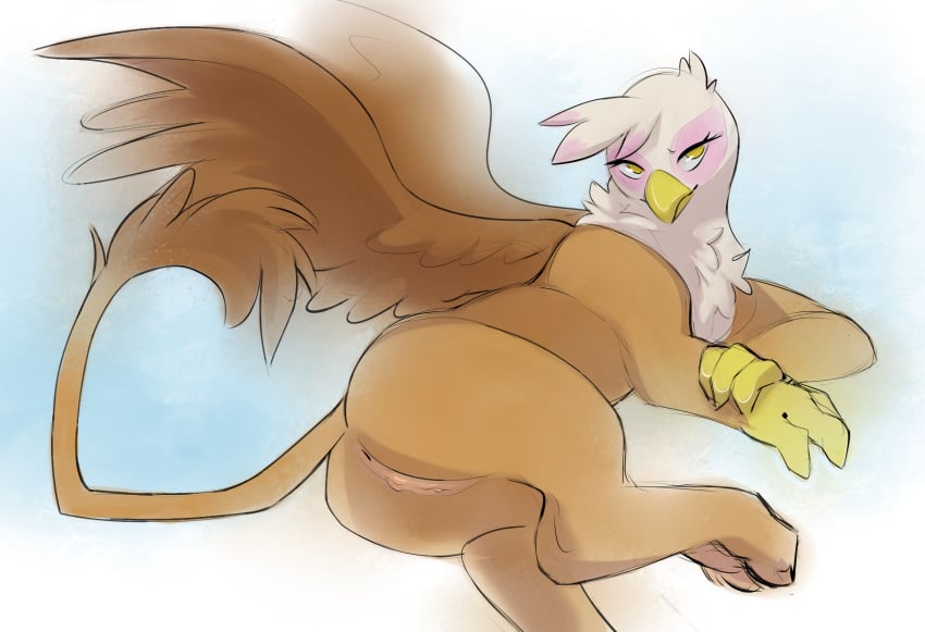 anus avian brown_fur female feral friendship_is_magic gilda_(mlp) gryphon my_little_pony ponyparty pussy solo wings yellow_eyes