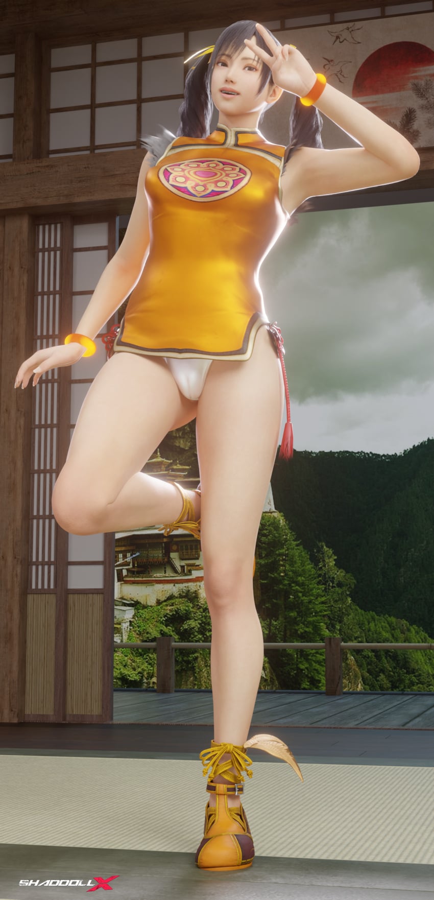 cameltoe camel_toe ling_xiaoyu low_res shaddoll_x 3d 3d_(artwork) 3d_model tekken tekken_8 short_skirt white_panties pantyshot