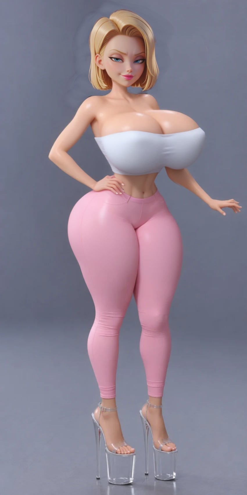 1girls 3d android_18 anime ass big_ass big_breasts blonde_hair blue_eyes breasts dragon_ball dragon_ball_z hentai krillin kuririn latex lazuli_(dragon_ball) squirting