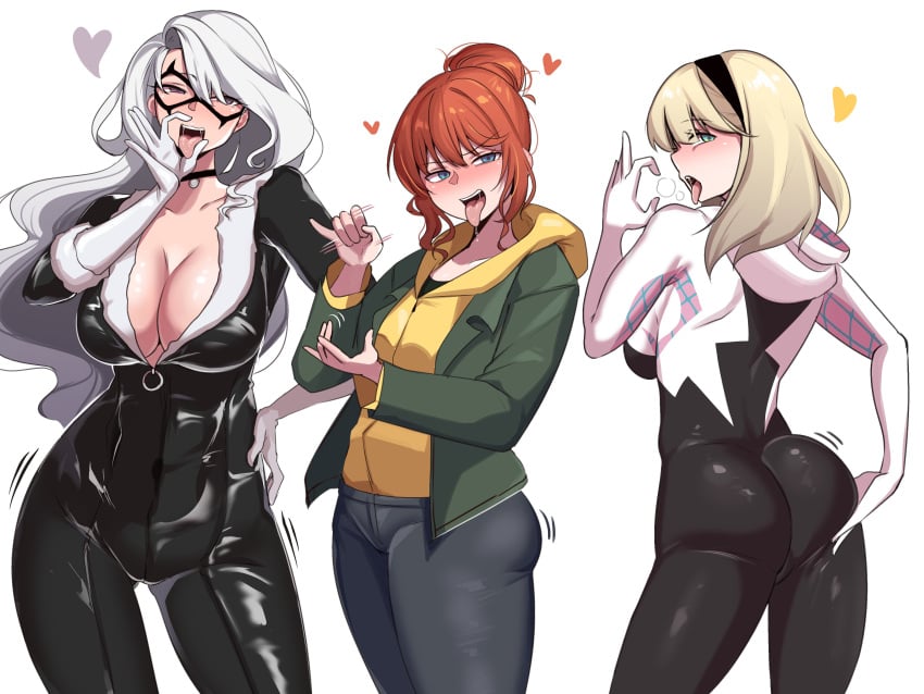 2026 3girls aka_mochi_chan ass big_ass big_breasts black_cat_(marvel) blonde_hair blue_eyes breasts cleavage felicia_hardy fellatio_gesture female female_only fingering_gesture gwen_stacy high_resolution highres jean_grey large_ass large_breasts long_hair marvel marvel_cinematic_universe multiple_girls prostate_massage_gesture red_hair sadie_sink spider-gwen spider-man:_brand_new_day spider-man_(series) white_hair