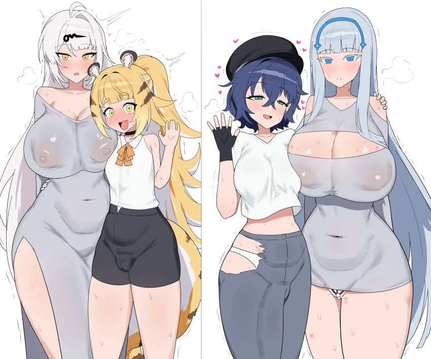 2futas 2girls belle_(zenless_zone_zero) bluerabbit_gap breasts bulge fairy_(zenless_zone_zero) female futanari huge_breasts ju_fufu large_breasts light-skinned_female light-skinned_futa light_skin penis_size_difference small_breasts thick_thighs thighs wide_hips yixuan_(zenless_zone_zero) zenless_zone_zero