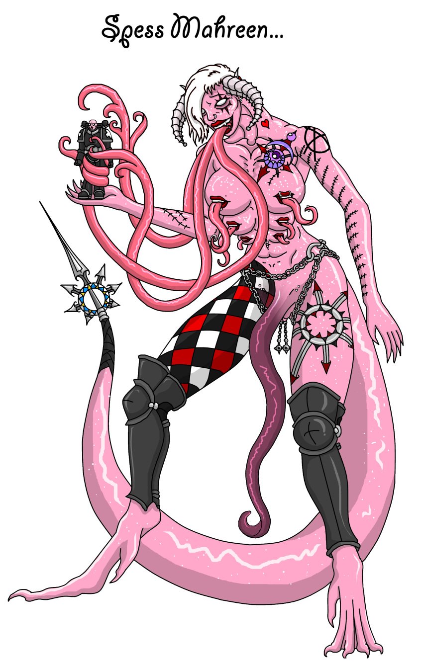 adeptus_astartes black_templars breast_mouth breasts chaos_(warhammer) daemon demon demon_cock harlequin harlequin_(warhammer) herm horn imperium_of_man intersex micro monster_girl multi_breast pink slaanesh space_marine tentacle_cock tongue warhammer_(franchise) warhammer_40k