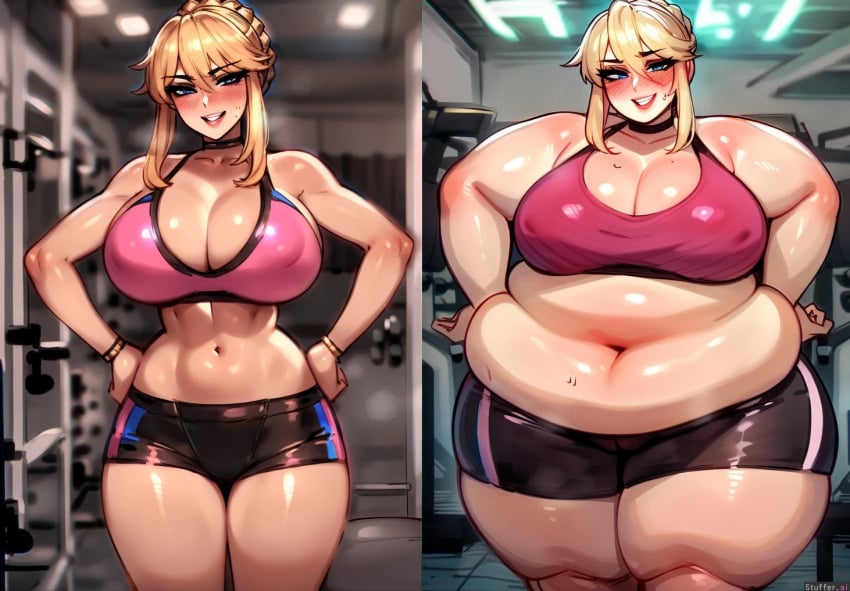 1female 1females 1girl 1girls ai_art ai_generated bbw before_and_after belly belly_button blonde_hair blonde_hair_female blue_eyes blue_eyes_female breasts chubby chubby_female exposed_belly exposed_fat_belly fat fat_female fat_girl fat_woman female female_focus female_only gym light-skinned_female light_skin obese obese_female overweight overweight_female solo solo_female solo_focus standing thick_legs thick_thighs weight_gain