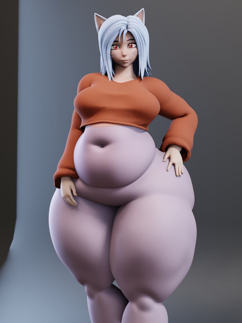 3d bonkshonk bottom_heavy cassia_(bonkshonk) cat_ears cghonk chubby fat female female_focus huge_ass looking_at_viewer solo thick_thighs tight_clothing